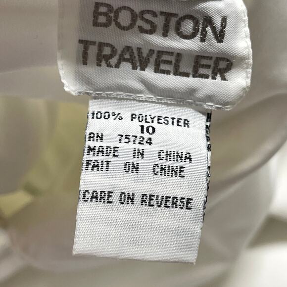 Boston Traveler Blouse Women Size 10 White Long Sleeves Office Minimalist STAIN - Picture 6 of 7